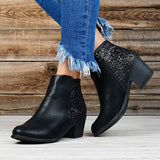 Purpdrank - Women's Boots Riding Boots Plus Size Work Boots Outdoor Work Daily Rhinestone Crystal High Heel Chunky Heel Round Toe Vintage Casual Comfort Walking Shoes PU Loafer Solid Color Black Dark Green Khaki