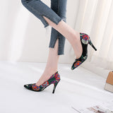 Purpdrank - Women's Heels High Heels Wedding Party Pumps Pointed Toe Satin Loafer Color Block Black White Rosy Pink