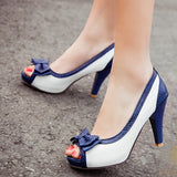 Purpdrank - Women's Sandals Stilettos Platform Sandals Party Daily Bowknot High Heel Peep Toe Cute Elegant PU Leather Loafer Color Block White Rosy Pink Blue