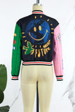 Purpdrank - Black Gray Casual Sweet Print Patchwork Pocket Buckle Cardigan Collar Outerwear