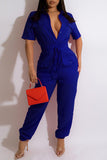 Purpdrank - Yellow Fashion Casual Solid Patchwork Turndown Collar Regular Jumpsuits