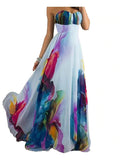 Purpdrank - Women's Maxi White Dress Sexy Summer Vacation Beach Chiffon Swing Floral Strapless Print High Waist