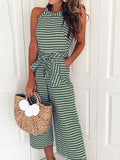 Purpdrank - Striped Waist Belted Wide Leg Jumpsuit