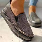 Purpdrank - Silver Casual Patchwork Rhinestone Round Comfortable Out Door Flats Shoes