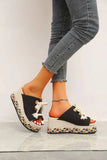 Purpdrank - Black Fashion Casual Patchwork Frenulum Round Wedges Shoes