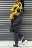 Purpdrank - Gold Casual Plaid Patchwork Zipper Collar Outerwear