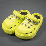 Purpdrank - Fluorescent Yellow Casual Daily Hollowed Out Patchwork Chains Round Comfortable Shoes