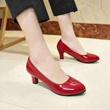 Purpdrank - Women's Heels Work Chunky Heel Round Toe PU Leather Loafer Black White Light Red
