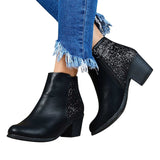 Purpdrank - Women's Boots Riding Boots Plus Size Work Boots Outdoor Work Daily Rhinestone Crystal High Heel Chunky Heel Round Toe Vintage Casual Comfort Walking Shoes PU Loafer Solid Color Black Dark Green Khaki