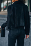 Purpdrank - Black Casual Solid Tassel Turndown Collar Outerwear