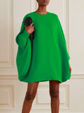 Purpdrank - Simple Long Batwing Sleeves Solid Color Round-Neck Mini Dresses