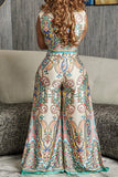 Purpdrank - Apricot Casual Daily Elegant Mixed Printing Fold Printing Contrast V Neck Regular Jumpsuits