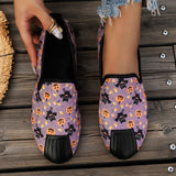 Purpdrank - Halloween Cream White Casual Patchwork Printing Round Comfortable Flats Shoes