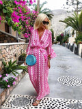 Purpdrank - Women's Swing Dress Maxi Long Dress 3/4 Length Sleeve Geometric Print Spring Summer Boho Flare Cuff Sleeve Blushing Pink Green