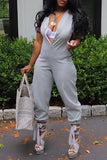 Purpdrank - Pink Casual Street Daily Simplicity Patchwork Pocket Contrast Asymmetrical Collar Regular Jumpsuits