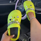Purpdrank - Fluorescent Yellow Casual Daily Hollowed Out Patchwork Chains Round Comfortable Shoes