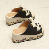 Purpdrank - Black Fashion Casual Patchwork Frenulum Round Wedges Shoes