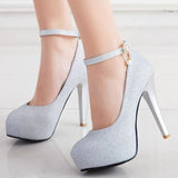 Purpdrank - Women's Heels Glitter Crystal Sequined Jeweled Plus Size Ankle Strap Heels Wedding Daily Party & Evening Platform High Heel Closed Toe Basic Synthetics Ankle Strap Solid Colored Black Silver Gold