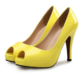 Purpdrank - Women's Heels Office Work Daily Summer Platform High Heel Peep Toe Business Classic Patent Leather Loafer Solid Colored Almond Black Yellow
