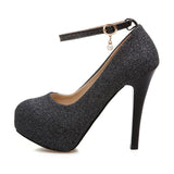 Purpdrank - Women's Heels Glitter Crystal Sequined Jeweled Plus Size Ankle Strap Heels Wedding Daily Party & Evening Platform High Heel Closed Toe Basic Synthetics Ankle Strap Solid Colored Black Silver Gold