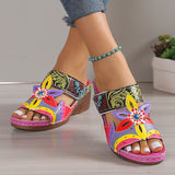 Purpdrank - Women's Sandals Wedge Sandals Plus Size Outdoor Slippers Outdoor Daily Summer Cut Out Flower Wedge Heel Open Toe Vintage Casual Patent Leather Color Block Black Purple Orange