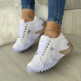 Purpdrank - Women's Sneakers Plus Size Outdoor Office Work Lace-up Flat Heel Round Toe Sporty Casual Walking Shoes Synthetics Lace-up Solid Colored Black White Blue