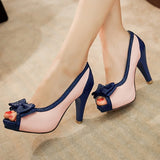 Purpdrank - Women's Sandals Stilettos Platform Sandals Party Daily Bowknot High Heel Peep Toe Cute Elegant PU Leather Loafer Color Block White Rosy Pink Blue