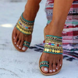 Purpdrank - Women's Sandals Boho Bohemia Beach Flat Sandals Outdoor Slippers Outdoor Daily Beach Summer Sequin Flat Heel Open Toe Vintage Casual Minimalism Polyester Loafer Striped Black Red Green