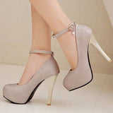 Purpdrank - Women's Heels Glitter Crystal Sequined Jeweled Plus Size Ankle Strap Heels Wedding Daily Party & Evening Platform High Heel Closed Toe Basic Synthetics Ankle Strap Solid Colored Black Silver Gold