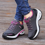 Purpdrank - Women's Sneakers Hiking Boots Outdoor Rivet Flat Heel Round Toe Sporty Casual Hiking Shoes Mesh PU Lace-up Color Block Dark Grey Black Pink