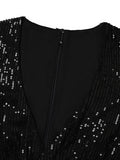 Purpdrank - Women‘s Formal Party Dress Sequin Dress Holiday Dress Mini Dress Black Gold Long Sleeve Pure Color Sequins Winter Fall Spring V Neck Fashion Winter Dress Birthday 2023 S M L XL XXL