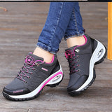 Purpdrank - Women's Sneakers Hiking Boots Outdoor Rivet Flat Heel Round Toe Sporty Casual Hiking Shoes Mesh PU Lace-up Color Block Dark Grey Black Pink