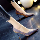 Purpdrank - Summer Stiletto Pointed Toe Spot Solid Color Red Satin Banquet Bridesmaid Shoes Low-Top High-Heeled High-Heeled Shoes