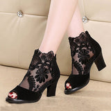 Purpdrank - Women's Boots Sandals Boots Summer Boots Booties Ankle Boots Lace Chunky Heel Peep Toe Vintage Business Sexy Lace Zipper Floral Color Block Black Burgundy