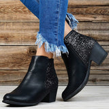 Purpdrank - Women's Boots Riding Boots Plus Size Work Boots Outdoor Work Daily Rhinestone Crystal High Heel Chunky Heel Round Toe Vintage Casual Comfort Walking Shoes PU Loafer Solid Color Black Dark Green Khaki
