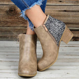 Purpdrank - Women's Boots Riding Boots Plus Size Work Boots Outdoor Work Daily Rhinestone Crystal High Heel Chunky Heel Round Toe Vintage Casual Comfort Walking Shoes PU Loafer Solid Color Black Dark Green Khaki