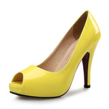 Purpdrank - Women's Heels Office Work Daily Summer Platform High Heel Peep Toe Business Classic Patent Leather Loafer Solid Colored Almond Black Yellow