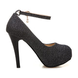 Purpdrank - Women's Heels Glitter Crystal Sequined Jeweled Plus Size Ankle Strap Heels Wedding Daily Party & Evening Platform High Heel Closed Toe Basic Synthetics Ankle Strap Solid Colored Black Silver Gold