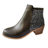 Purpdrank - Women's Boots Riding Boots Plus Size Work Boots Outdoor Work Daily Rhinestone Crystal High Heel Chunky Heel Round Toe Vintage Casual Comfort Walking Shoes PU Loafer Solid Color Black Dark Green Khaki