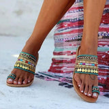 Purpdrank - Women's Sandals Boho Bohemia Beach Flat Sandals Outdoor Slippers Outdoor Daily Beach Summer Sequin Flat Heel Open Toe Vintage Casual Minimalism Polyester Loafer Striped Black Red Green