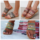 Purpdrank - Women's Sandals Boho Bohemia Beach Flat Sandals Outdoor Slippers Outdoor Daily Beach Summer Sequin Flat Heel Open Toe Vintage Casual Minimalism Polyester Loafer Striped Black Red Green