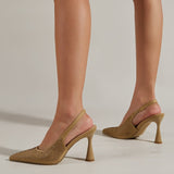 Purpdrank - Women Newbella Pointed Toe Beaded Heel Cutout Stiletto