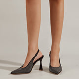 Purpdrank - Women Newbella Pointed Toe Beaded Heel Cutout Stiletto