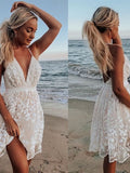 Purpdrank - Women's Party Dress Lace Dress White Dress Mini Dress White Sleeveless Pure Color Lace Summer Spring Deep V Romantic Vacation 2023 S M L XL