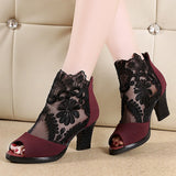 Purpdrank - Women's Boots Sandals Boots Summer Boots Booties Ankle Boots Lace Chunky Heel Peep Toe Vintage Business Sexy Lace Zipper Floral Color Block Black Burgundy