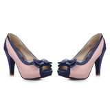 Purpdrank - Women's Sandals Stilettos Platform Sandals Party Daily Bowknot High Heel Peep Toe Cute Elegant PU Leather Loafer Color Block White Rosy Pink Blue