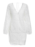 Purpdrank - Women's Party Dress Lace Dress Shift Dress Mini Dress Black White Long Sleeve Pure Color Lace Summer Spring Deep V Hot Winter Dress Fall Dress 2023 S M L XL XXL