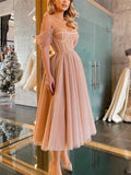 Purpdrank - Women's Prom Party Dress Corset Dress Lace Dress Midi Dress Blue Apricot Sleeveless Pure Color Mesh Winter Fall Spring Off Shoulder Fashion Wedding Party Winter Dress 2023 S M L XL