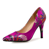 Purpdrank - Women's Heels High Heels Wedding Party Pumps Pointed Toe Satin Loafer Color Block Black White Rosy Pink
