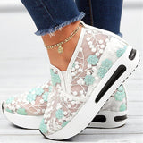 Purpdrank - Women's Sneakers Platform Sneakers Slip-on Sneakers Daily Cut Out Embroidery Platform Wedge Heel Round Toe Casual Walking Shoes Faux Leather Loafer Embroidered Pink Green